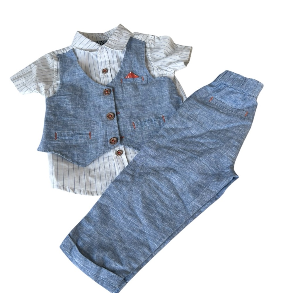 Charming Blue and White Kids Set with Vest and Pants